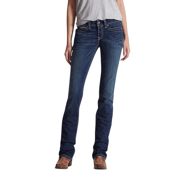 Ariat R.E.A.L Mid Rise Stretch Icon Stackable Straight Leg Jean in Ocean Size 28 - Picture 1 of 10